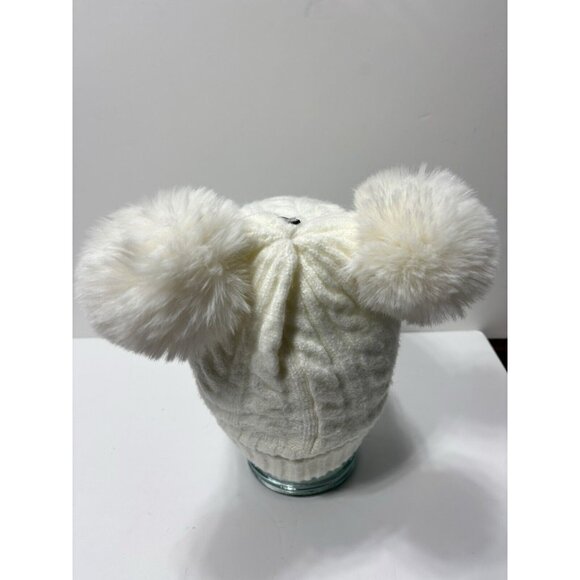 Women's Cozy Winter Hat with Double Pom Poms, Cream White, Soft Cozy Lining -New - Picture 9 of 10
